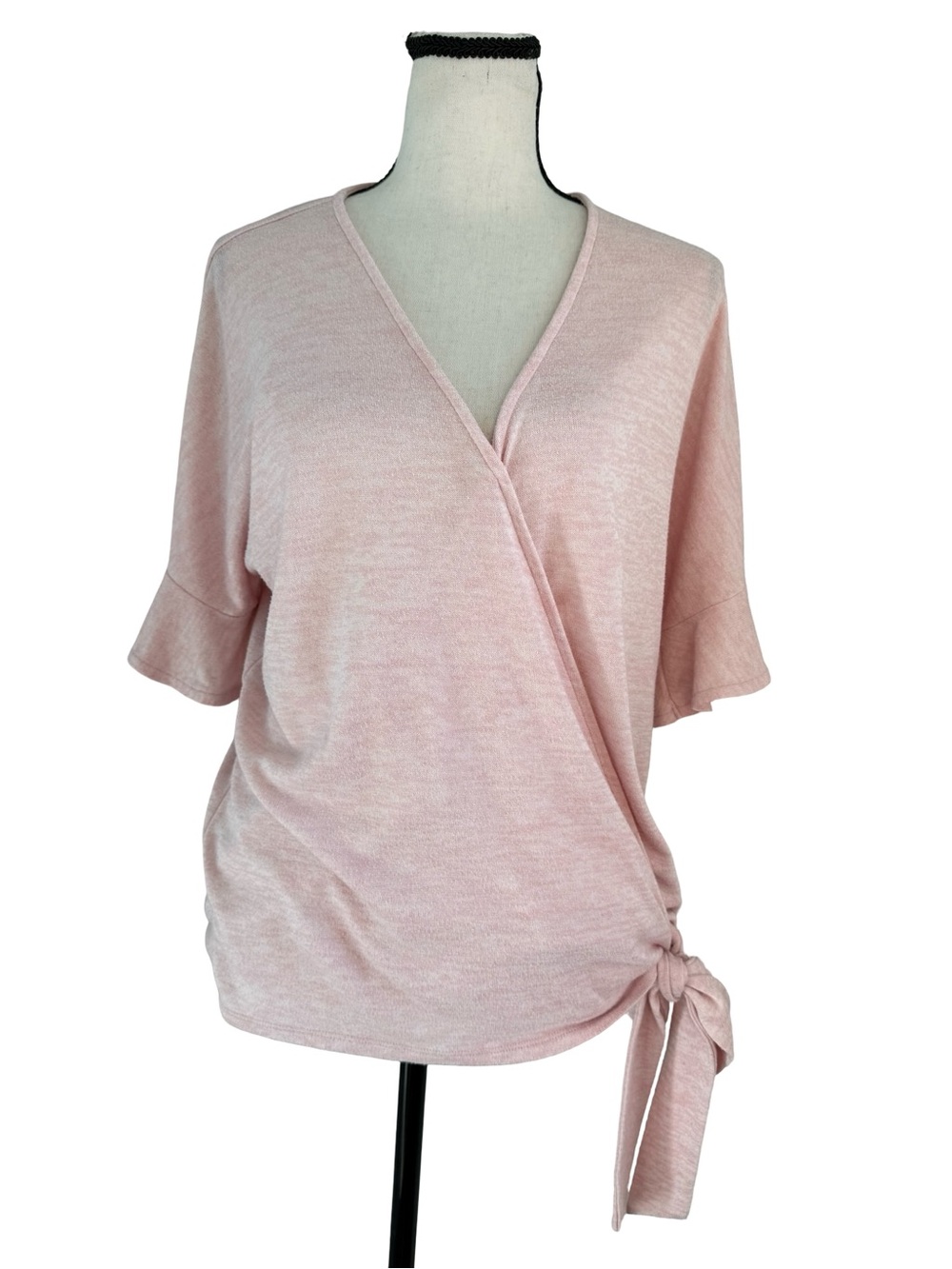 Gap Soft Pink Faux Wrap Tie Front Top Flutter Sleeve Blouse Size Small